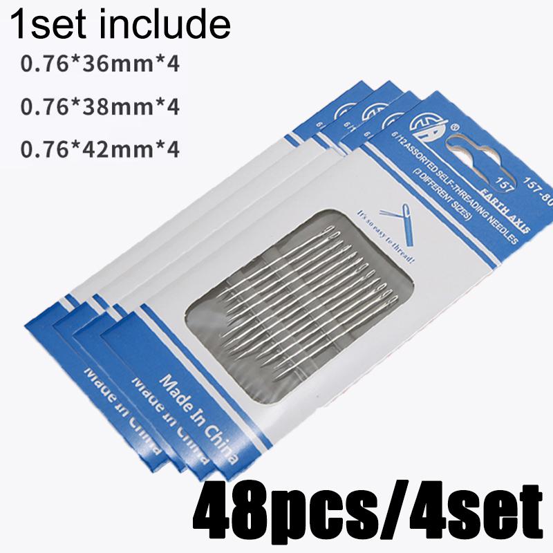 12-48PC Blind Needle Elderly Needle-side Hole Self Threading Needle Household Stainless Steel Sewing Needless  For Elderly Hand