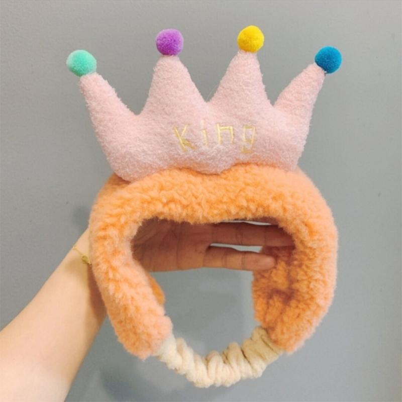 Plush Colorful Crown Hairband Soft Spa Headbands Elastic Furry Turban Non-slip Headwrap for Washing Face Makeup Tool