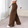 Women Low Waist Corduroy Wide Leg Pants Split Hem Vintage Straight Trousers Commuter Casual Long Pants Streetwear Trousers