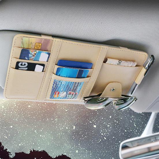 2 Porte-Lunettes Pour Voiture En Cuir PU - Clip Pare-Soleil Universel, Avec Porte-Cartes, Organisateur Intérieur Noir