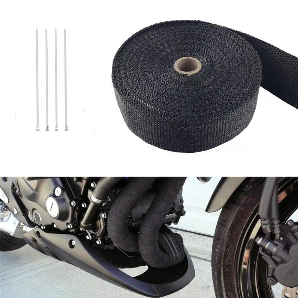 5m Roll Fiberglass Heat Shield Motorcycle Exhaust Thermal Tape Header Pipe Heat Wrap Tape Thermal Protection With Stainless Ties