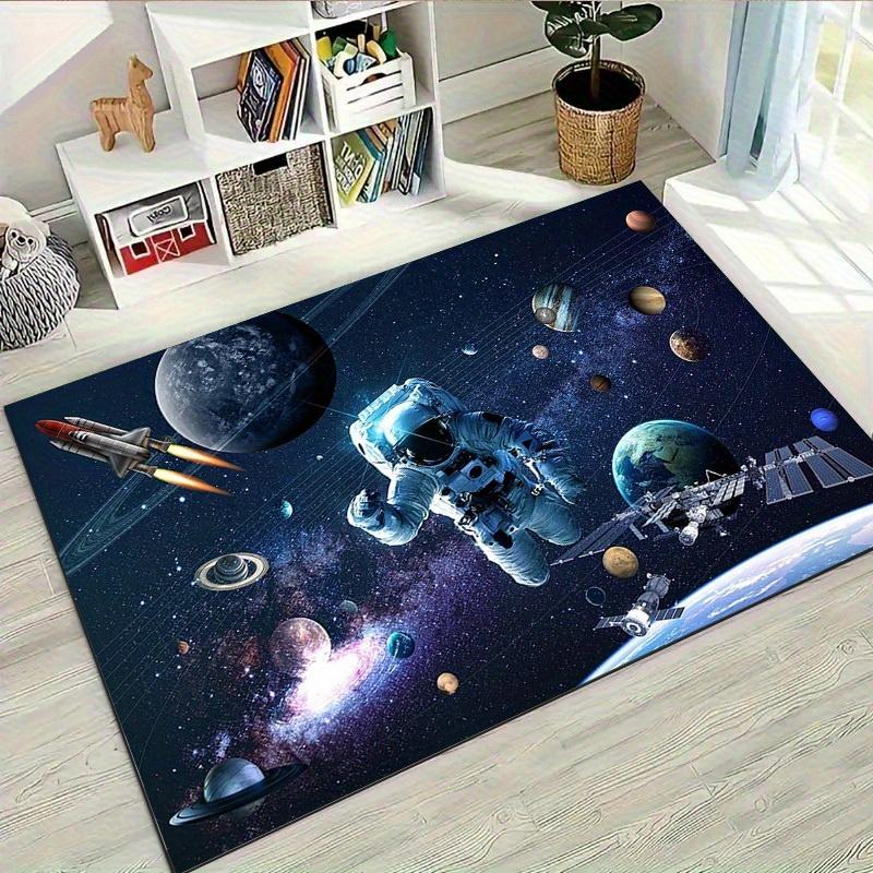2D Solar System Planet Star Deep Space Print Large Area Rug Soft Flannel Non Slip Floor Carpet for Living Room Space Home Decor