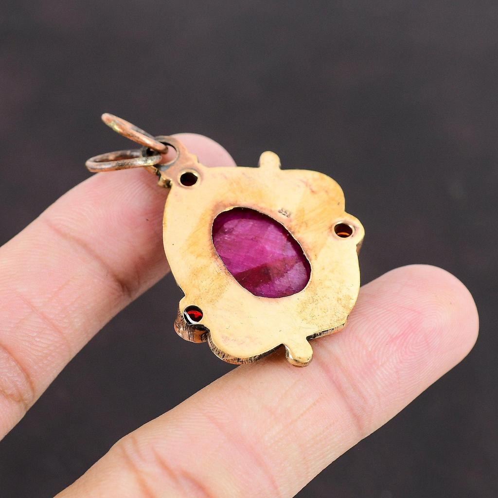 Faceted Kashmir Ruby Pendant Mozambique Garnet Pendant Copper Pendant Gemstone Jewelry Handmade Pendant Gift For Her Designer Copper Jewelry