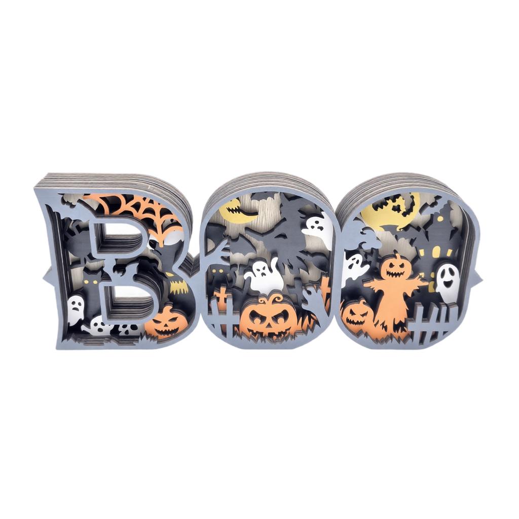 Wooden Halloween Letter Sign, 3D Multi-Layer Statue Decoration Ornament for Home Decor