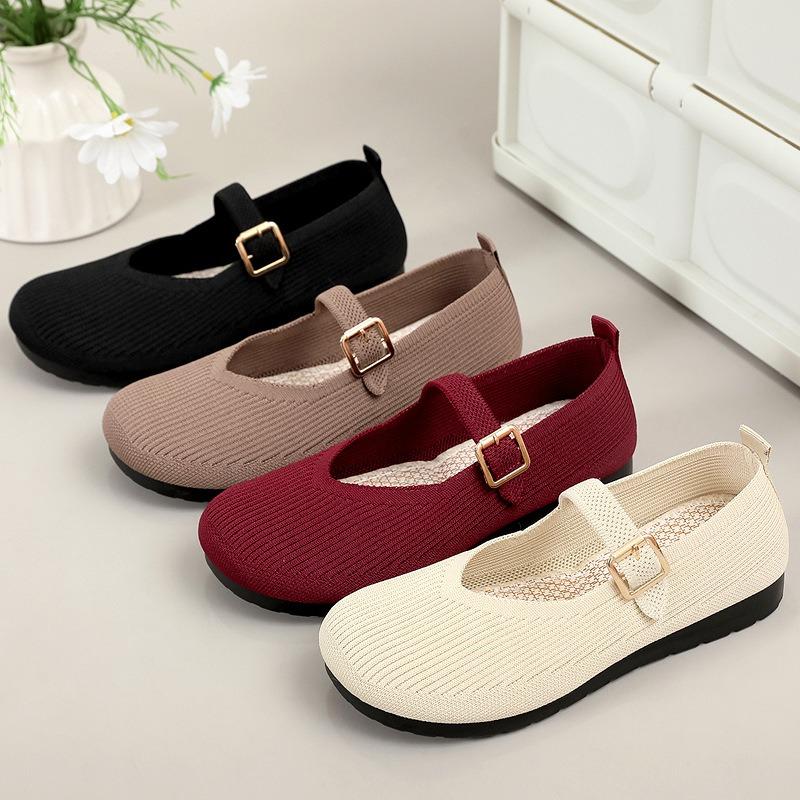 Old Beijing spring new women's casual shoes flying woven shoes breathable casual shoes non-slip versatile women's single shoes