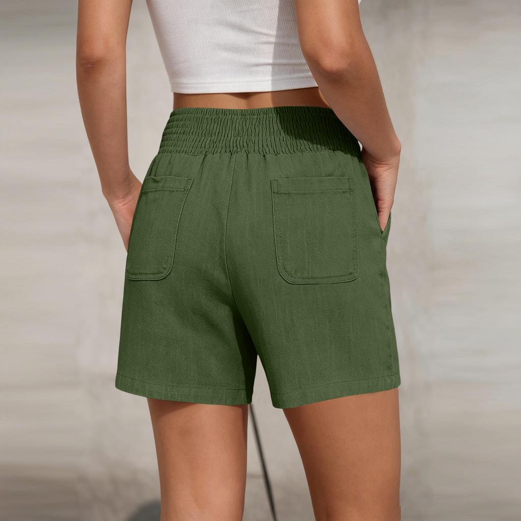 Women High Waist Linen Shorts with Pockets Loose Fit Elastic Waistband Casual Wide Leg Summer Shorts for Daily Wear