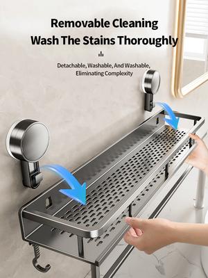 Bathroom Suction Cup Storage Rack Wall Mounted Bathroom Non Perforated Storage Rack Made Of Iron