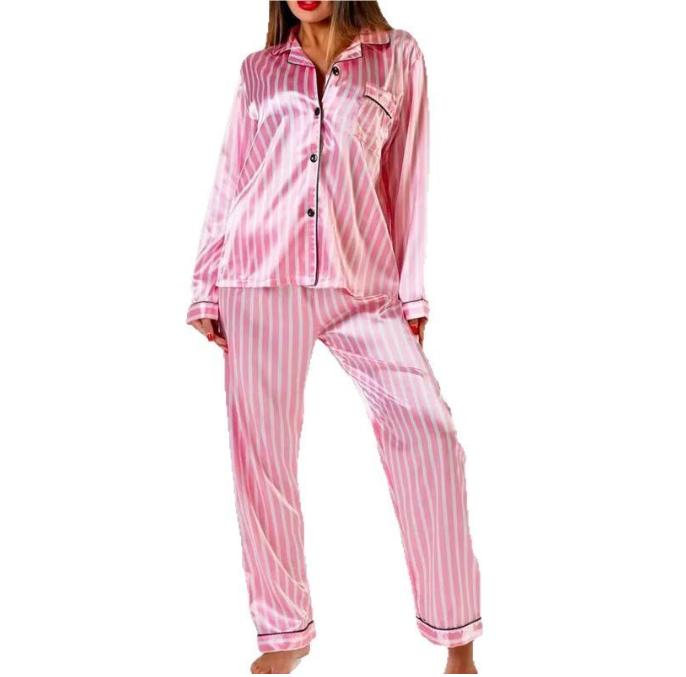 Autumn Winter Striped Pajamas Set for Women Sleepwear Long Sleeve Button Top and Long Pants Set Homewear Loungewear