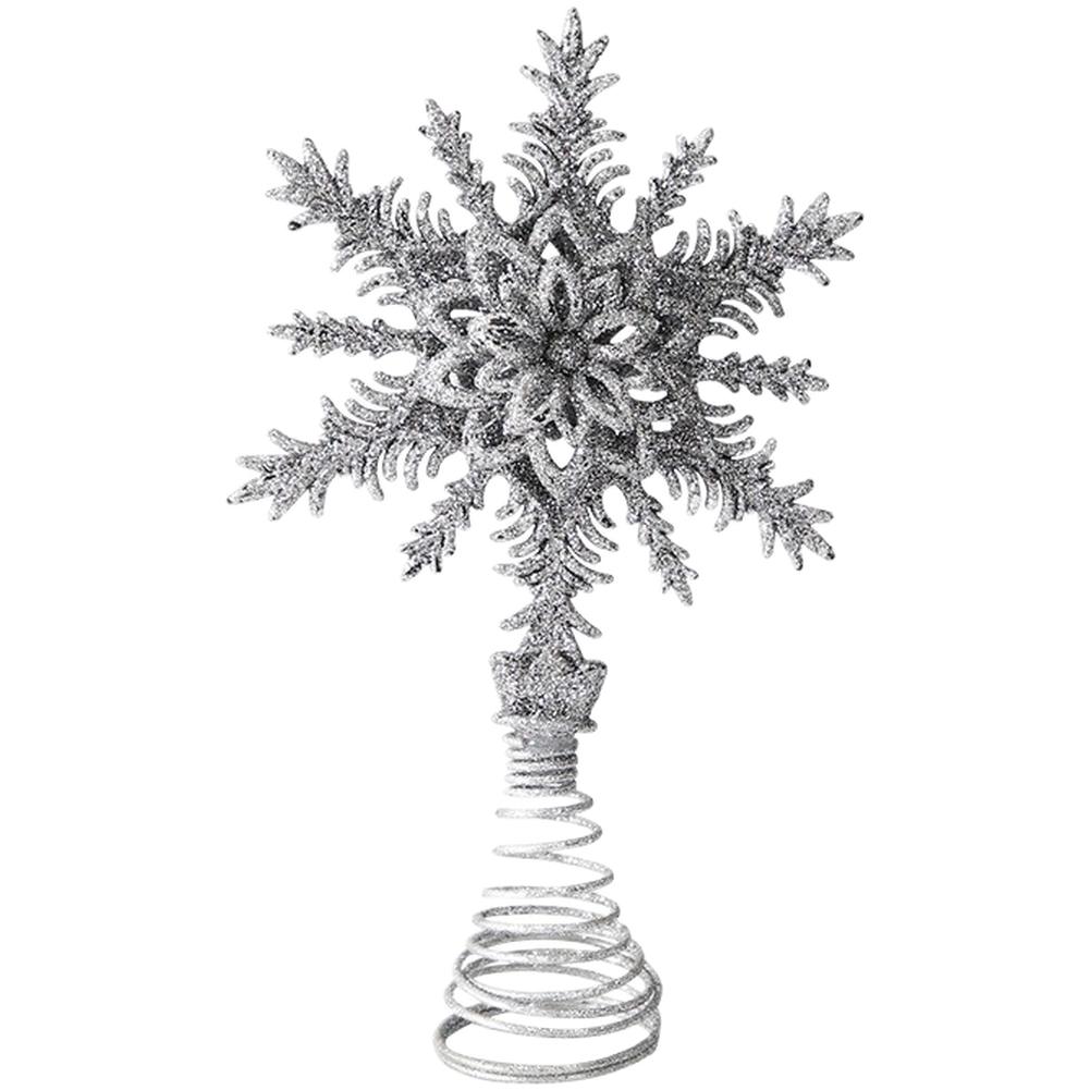 Hollow Out Christmas Tree Finial Star Ornament with 3D Snowflake Pendant for Festive For Xmas Decoration Plastic Material