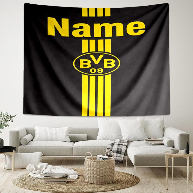 Custom Name Borussia Dortmund Print Tapestry, Backdrop, Easy Setup, Ideal for Bedroom, Office & Living Room, with Aesthetic Wall Hanging Decor.