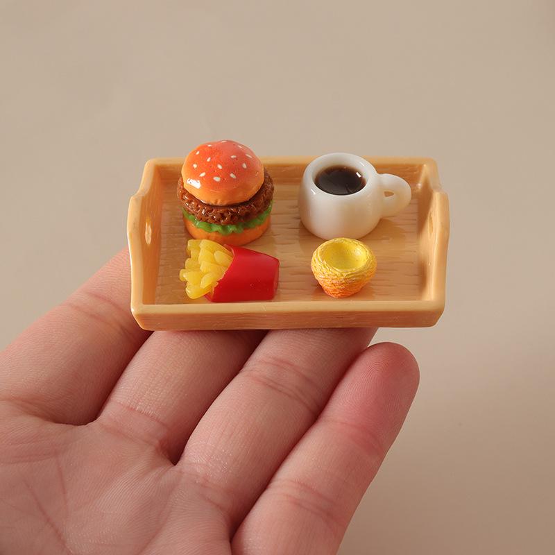 Dollhouse Miniature Food Set: Hamburger, Fries & Coffee Tray