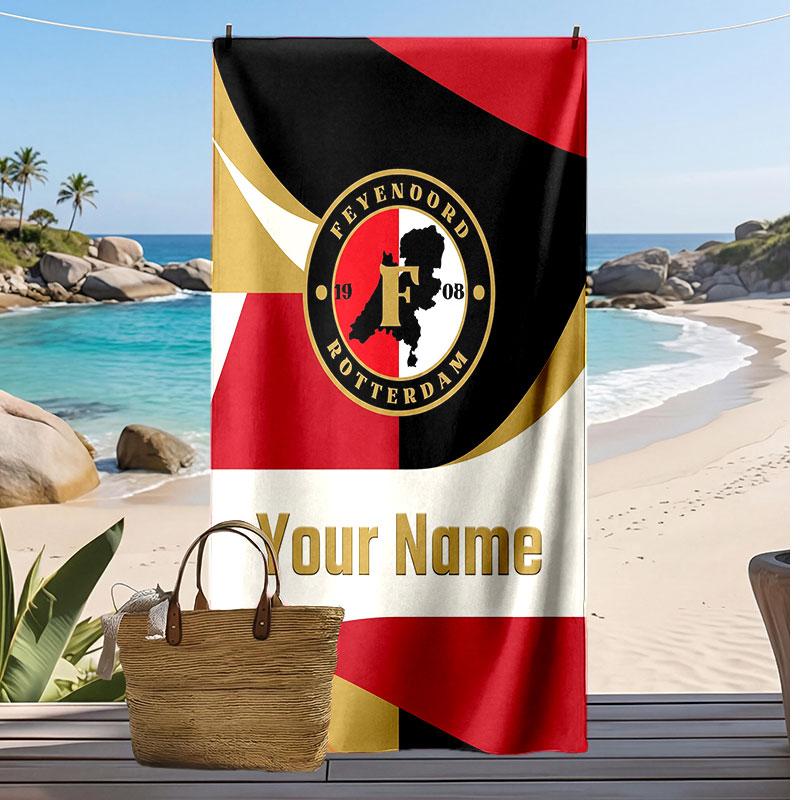 Asciugamano da Spiaggia Personalizzato Feyenoord Stampa Logo Calcio Supporto Nome Personalizzato Testo Asciugamano Assorbente Per Sport Viaggio Regalo Speciale