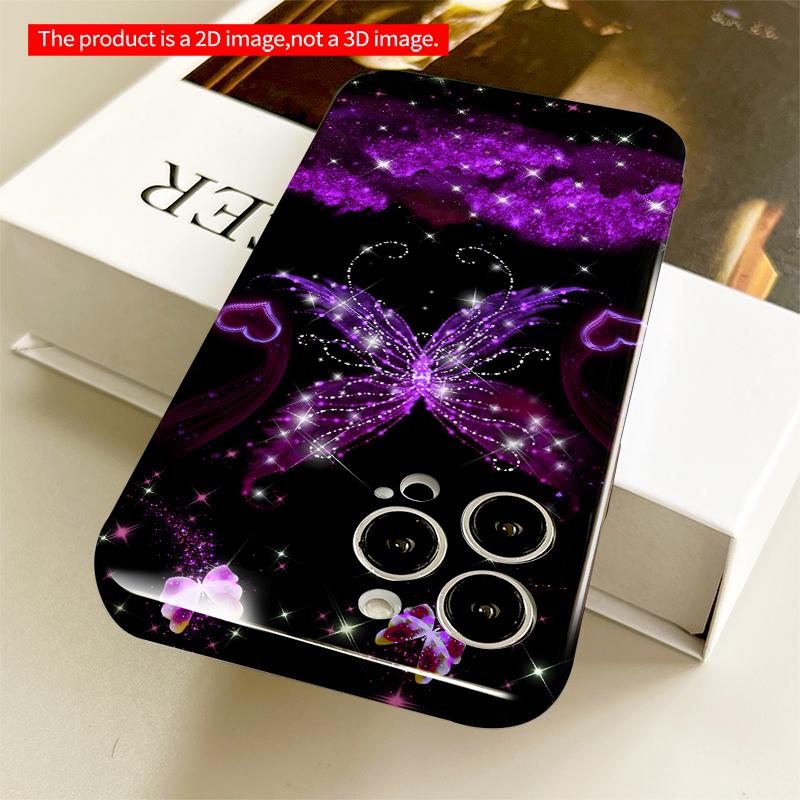 2DFlat Purple Butterfly & Heart Sparkle Phone Case All Inclusive Film Hard iPhone Case, Compatible with iPhone 18 Pro Max 17 16 15 14 13 12 11