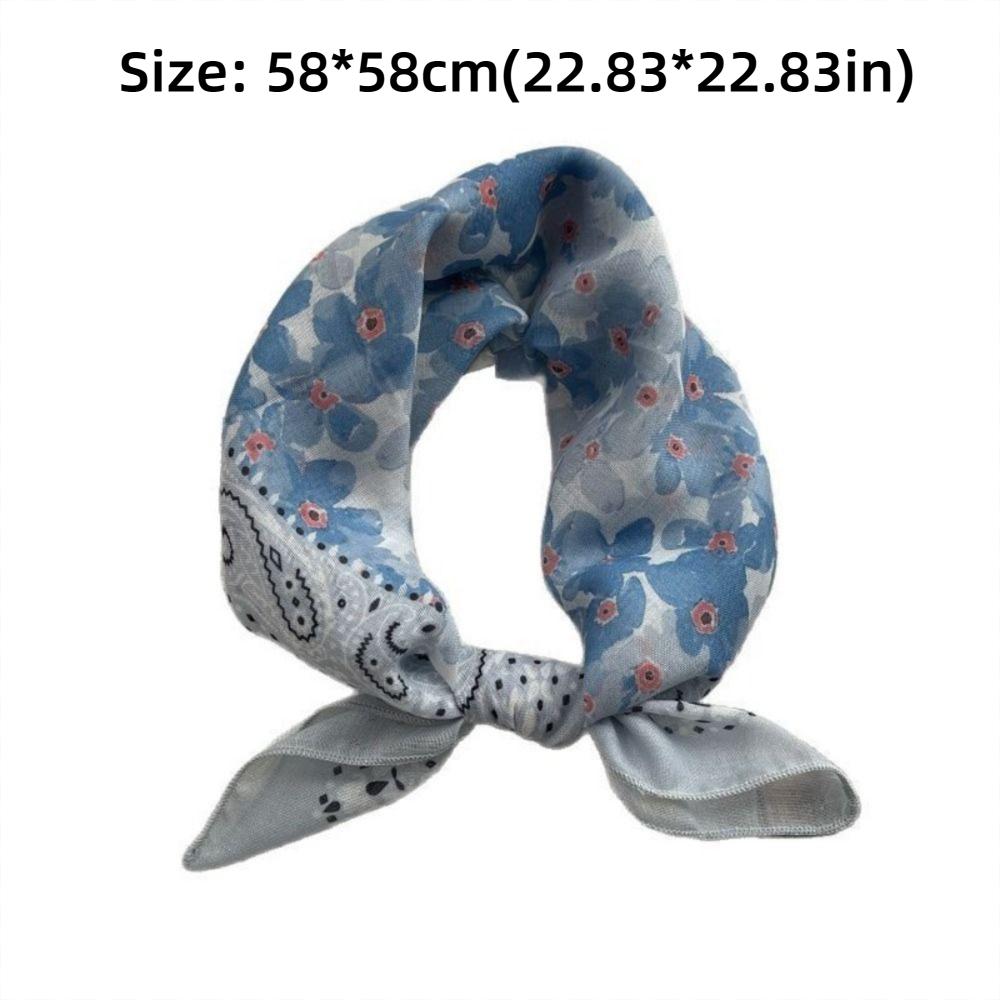 Floral Print Pattern Hair Scarf Double Sides Head Handkerchief Silk Scarf Spring Summer Fall