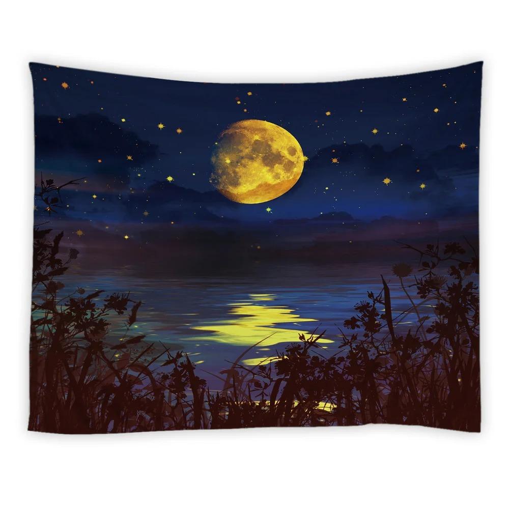 Ночное небо луна декоративный гобелен украшение для офиса гостиной домашний настенный — фото 5