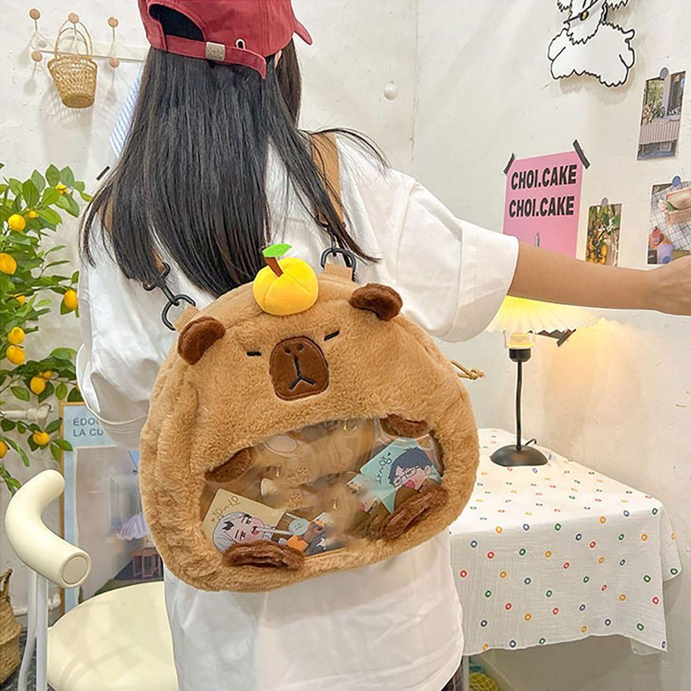 Fashion Cartoon Capybara Plush Backpack Guinea Pig Plush Bag Shoulders Bag Casual Capybara Plush Bag Students School Bag