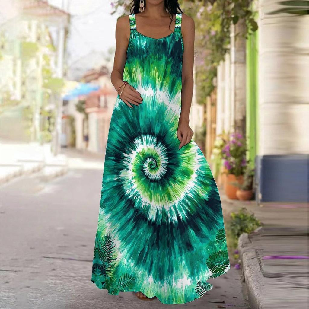 Women's Slip Dress Maxi Long Dress Spiral Tie Dye Print Stitching Print Dress Spring & Summer Leisure Vacation