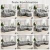 2-Sitzer Chenille-Sofa, L-förmige modulare Ecke, gestepptes Design, dicke Sitzkissen, mit mobilem Hocker, einfach zu montieren, Hellgrau