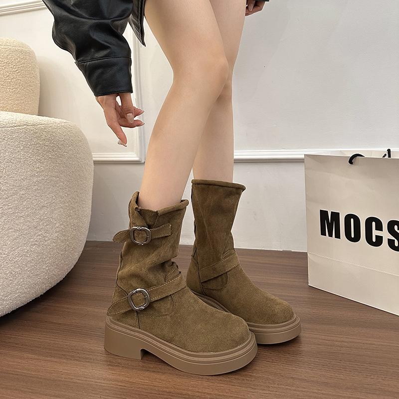 Zapatos De Mujer Autumn Women Ankle Boots Low Heels Slip On Shoes Fashion Square Toe Comfortable Short