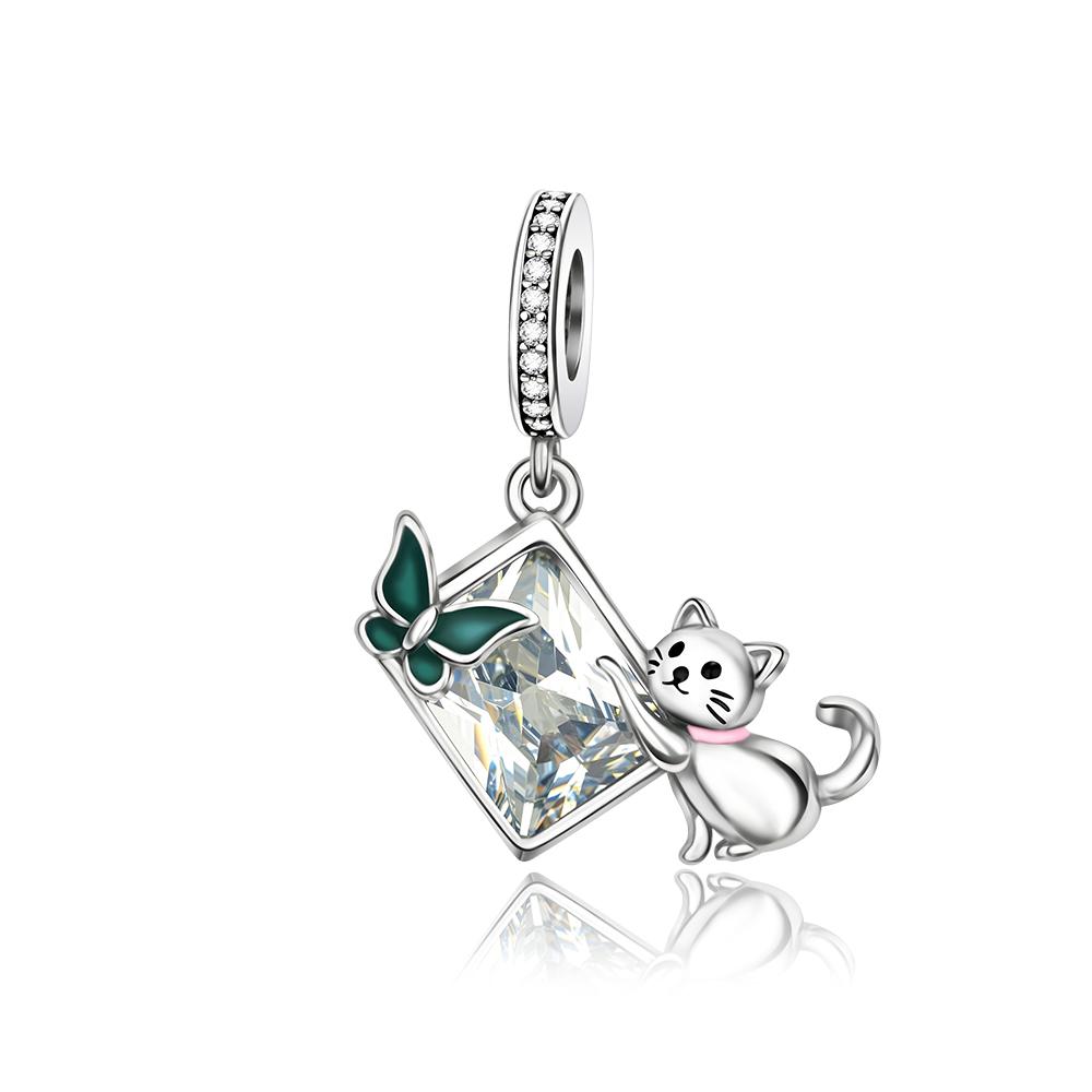 Copper Puppy Beads & Moon Cat Dangle Charm Fits Bracelet Cute Pet Pendant Jewelry Accessories Gifts