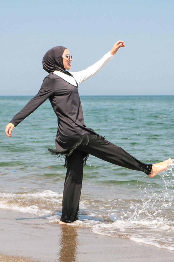 Muslimischer, bescheidener, islamischer Burkini-Badeanzug für den Strand, Bademode, Hijab, Strandmode, 4-teilig