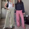 Women's High Waist Elastic Waistband Wide Leg Pants Multi Color and Pattern Plaid and Solid Options