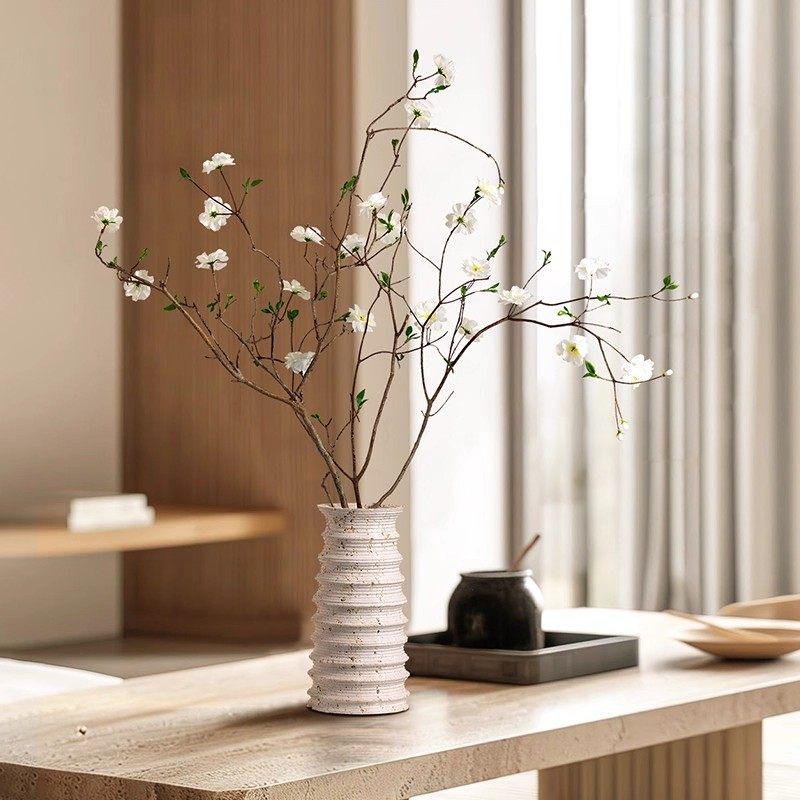 Haihong Yalin Wabi-Sabi Travertine Faux Flower Vase - Light Luxury Decorative Ornament for Living Room Entrance