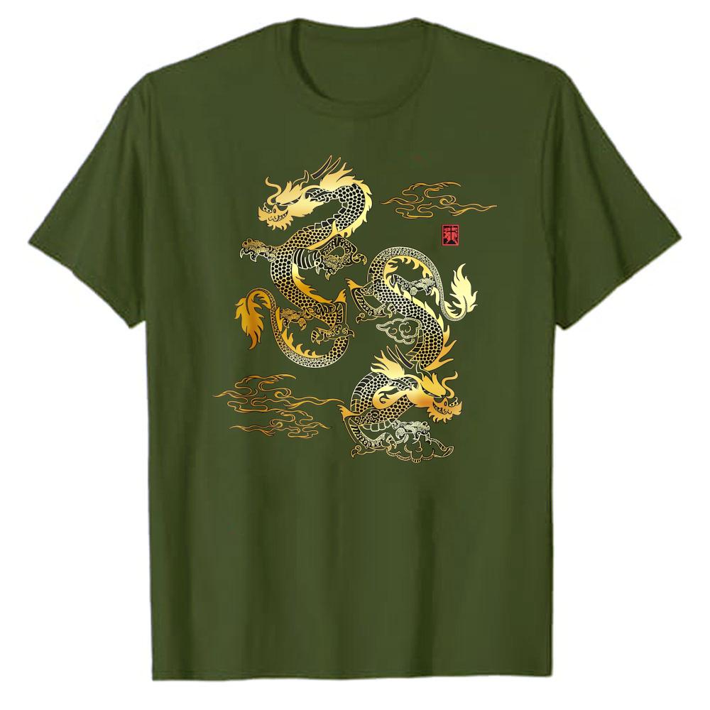 Golden Japanese Dragon TShirt Traditional Asian Art Graphic Tee Unisexs Short Sleeve Cotton Vintage Style Casual Top Unique Gift