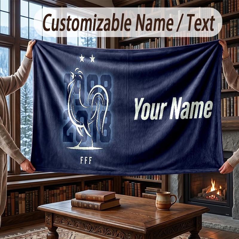 Custom Name Flannel Throw Blanket France National Football Team Pattern Warm Home Decoration