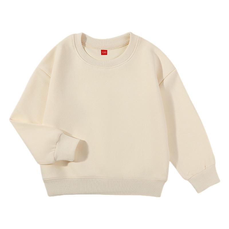 320g Cotton Kids' Round Neck Sweatshirt - Autumn/Winter Casual Solid Color Pullover