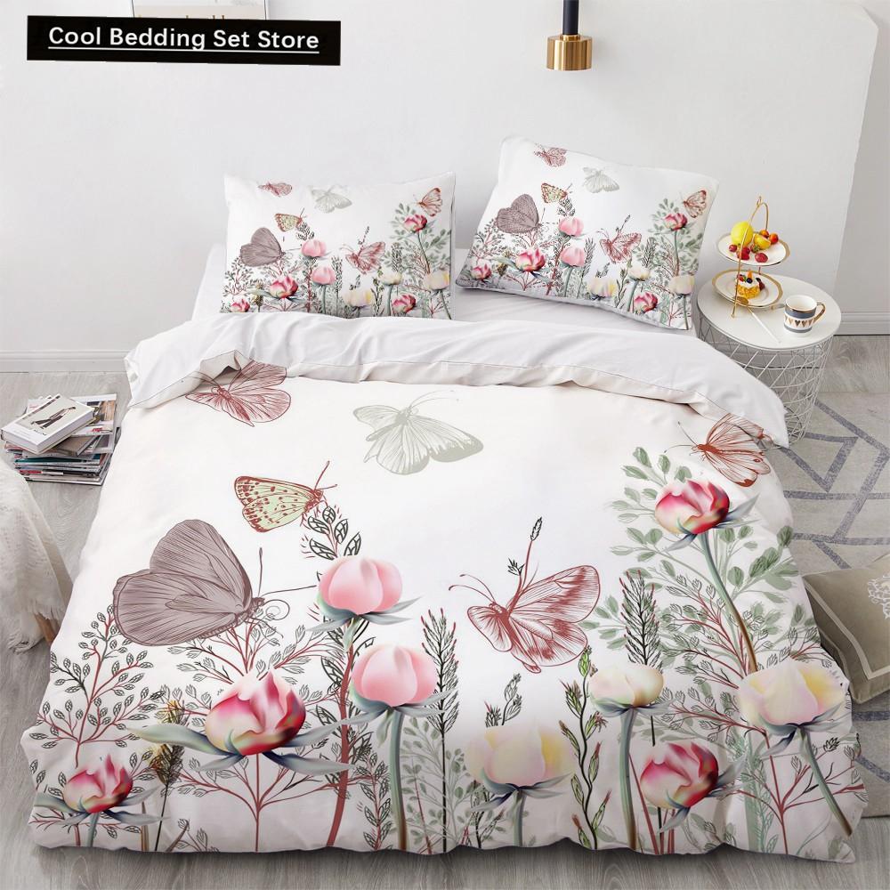 Blume Vogel Königin König Bettbezug Bunt Tropisch Floral Bettwäsche Set für Frauen Aquarell Pflanze 2/3tlg. Polyester Steppdeckenbezug
