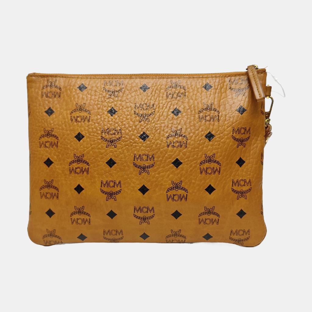 [Pre-Owned] Monogram Print Zipper Closure Faux Leather Clutch Bag Medium - Very Good #F57THA