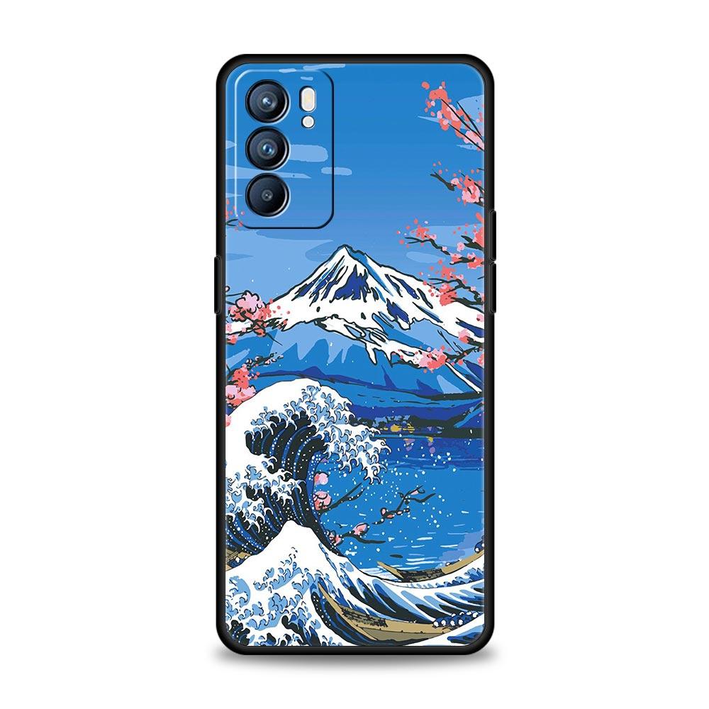 Goldene Große Welle von Kanagawa Surf Handyhülle Für Oppo Find X5 A54 A53 A52 A9 2020 A15 A95 A16 A76 A74 Reno7 SE Reno6 Pro 5G Hülle