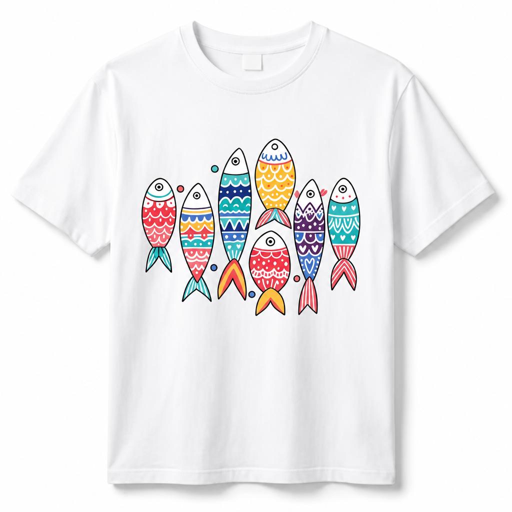 WoUnisexs Bohemian Colorful Fish Fish Pattern Tshirt Soft Cotton Round Neck Short Sleeve Casual Summer Beach Basic Tshirt Top