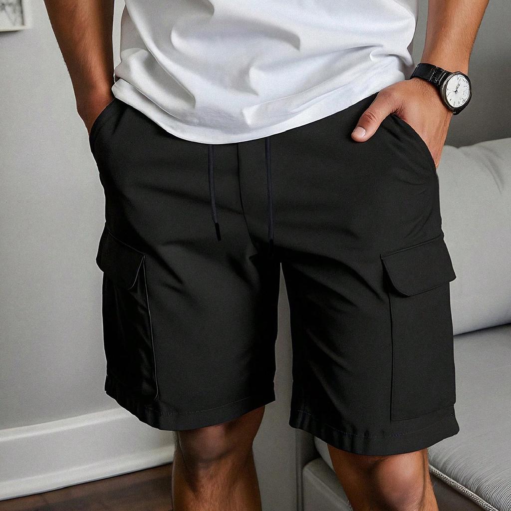 Men's Sports Shorts - Soft And Comfortable, With Elastic Waistband And Drawstring At The Waist.