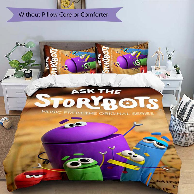 Ask the StoryBots 3pcs Bedding Set Duvet Cover Closure Includes 1 Duvet Cover & 2 Pillowcases for All Seasons Bedroom Home Dorm Decor