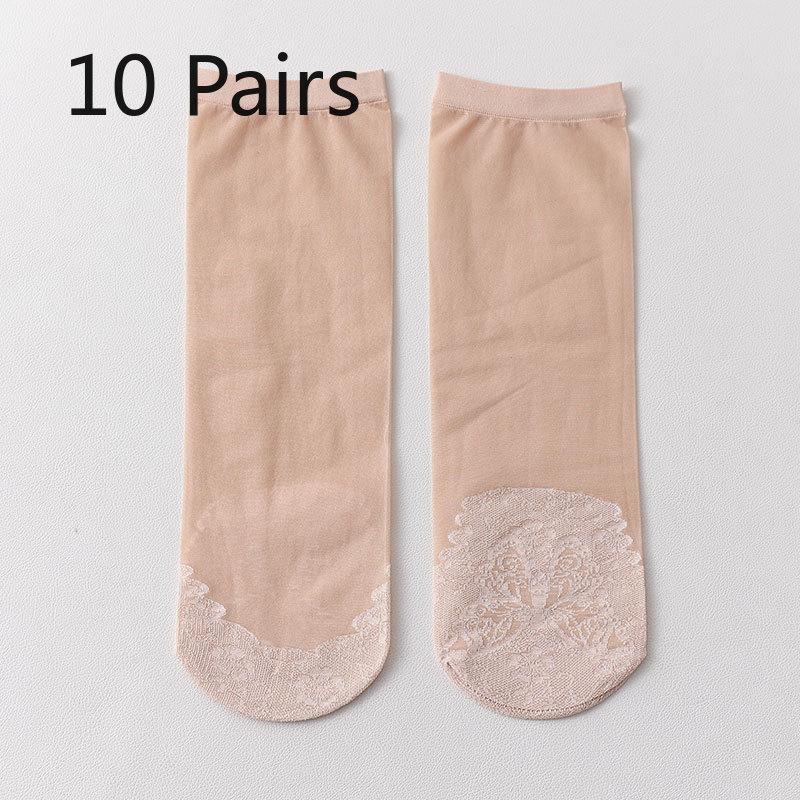 10 Pairs of Summer Thin Women's Loose-fitting Mid-tube Cotton Sole Anti-slip, Breathable and Anti-snagging Velvet Short Stockings
