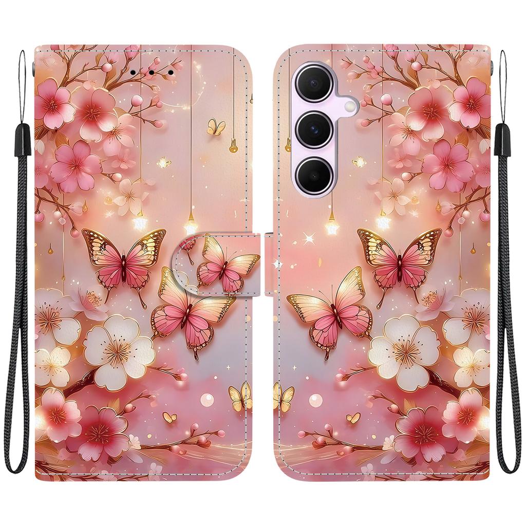 Handmade PU Leather Flip Case for Samsung Galaxy A55 (A556V/A556B/A556E)- Anti-Slip Shockproof Cover with Wrist Strap & Heart/Rose Cat Designs