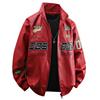 American Racing Suit Embroidered Leather Jacket Men's Street Handsome Stand Collar Motorcycle Leather Jacket Jacket