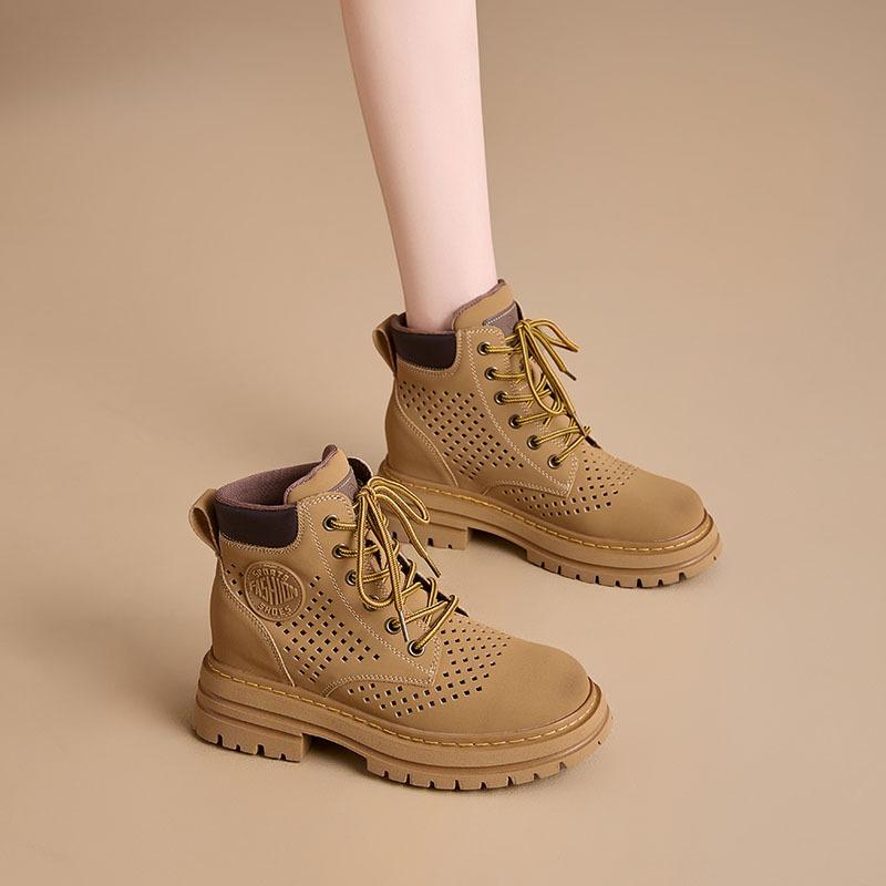 Stand hollow Martin boots summer new soft leather retro women's short boots cow suede leather tooling boots