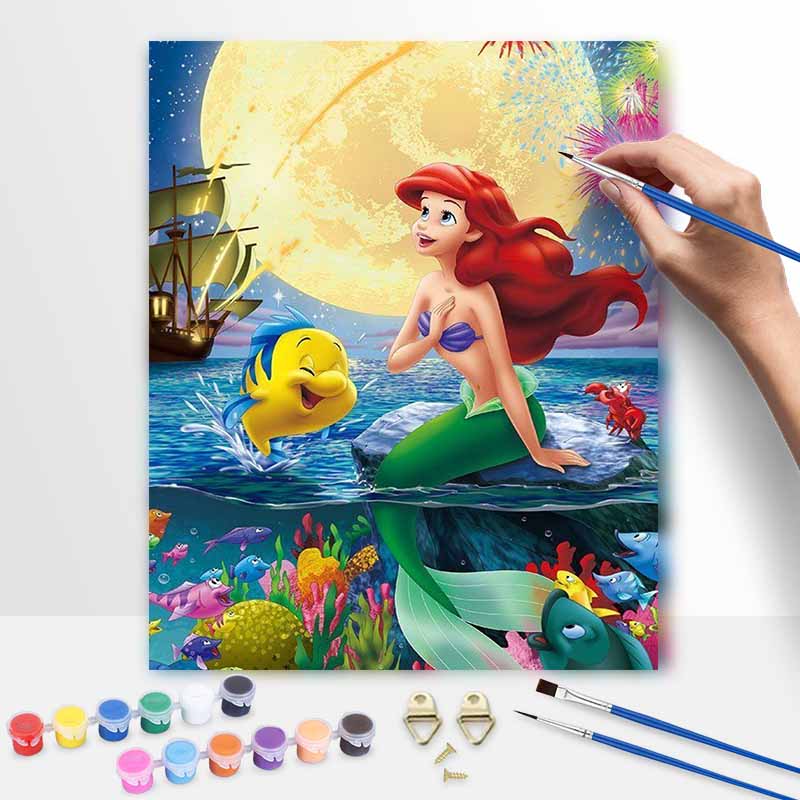 Disney Ariel Flounder Painting Kit Canvas DIY Home Decor Gift 20x30cm