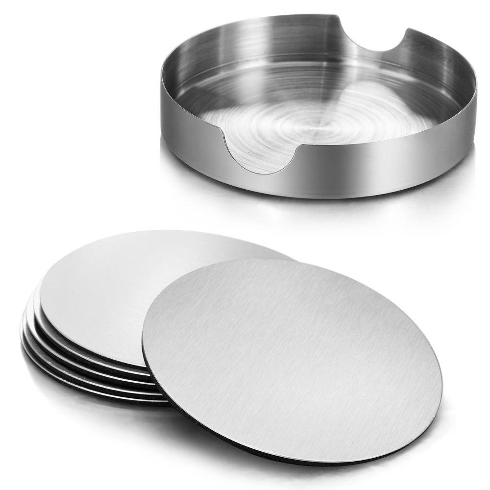 6Pcs/Set Heat-resistant Stainless Steel Coaster Non-slip Round Tea Cup Coaster Mug Pad  Bar