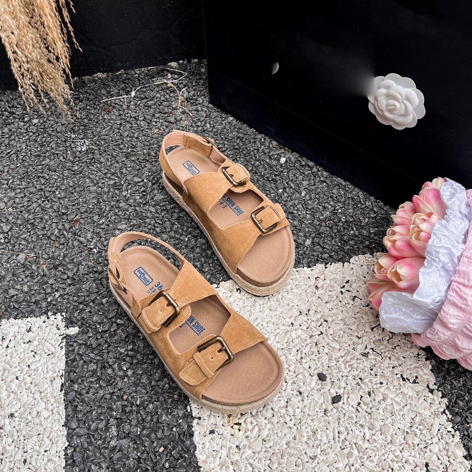 

Мода 2024 женские сандалии из коровьей замши сандалии-гладиаторы для девочек коричневые абрикосовые высококачественные сандалии на плоской платформе женские горячая распродажа 40 коричневый