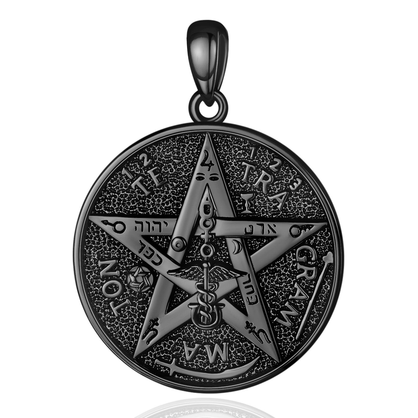 

Eudora 925 Silver Pentagram Runes Necklaces for Women Man Black Amulet Guardian Star Tetragrammaton Pendant Witch Gift