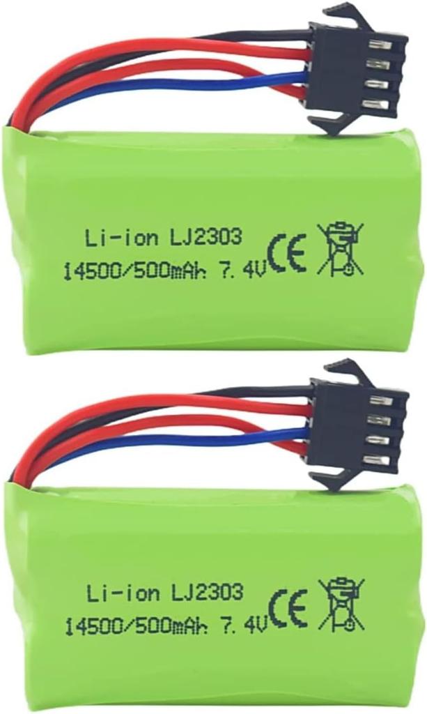 7.4V 500mAh High-Speed Lithium Batteries – 2 Pack – Compatible with EC16 DE85 RC Boat, Car, and Ship Models