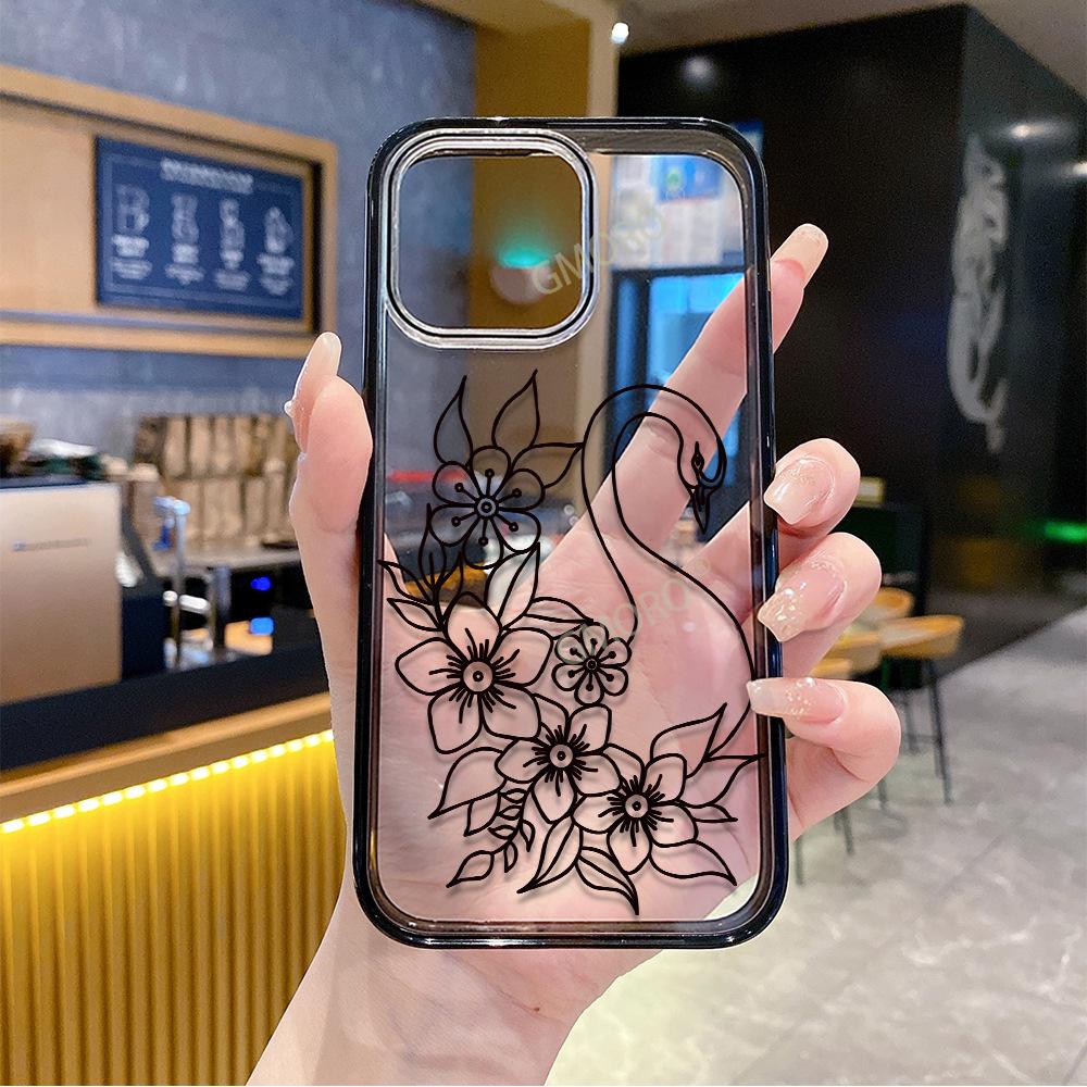 Закаленная Цветок Лебедя Магнитный Чехол для Мобильного Телефона iPhone17 Акриловый Противоударный Прозрачный Защитный Чехол Apple 16pm iPhone17