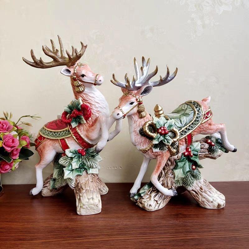 Ceramic Christmas Deer Candlestick Ornament Festival Restaurant Decoration Gift European Blessing Decoration