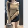 Damen Mittelanger Einseitiger Strickpullover – Vielseitiges Herbst/Winter Locker geschnittenes Langarm-Oberteil