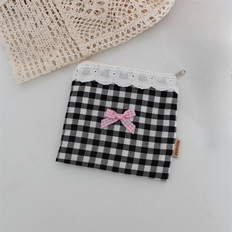Ins Cute Plaid Coin Purse Sweet Lace Storage Bag Sanitary Napkin Bag High-value Lipstick Cosmetic Bag