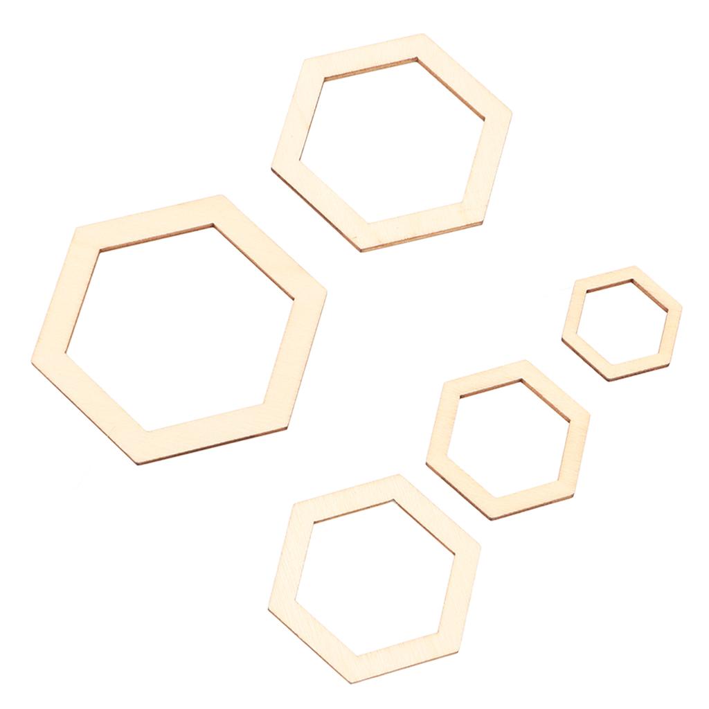 205Pcs Hexagonal Wooden Cutouts 5 Sizes Light Durable Odourless Blank Wood Pieces for Decoration